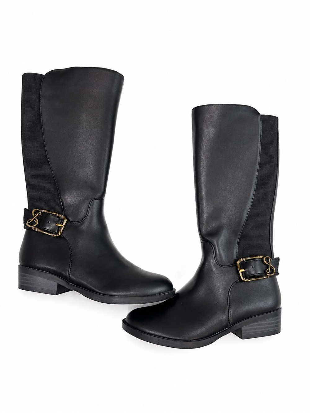 Sam & Libby Girl’s Size 12 Black Tall Buckle Riding Boots Faux Leather
